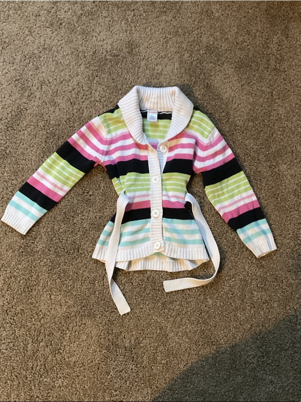 Gymboree Multicolor Striped Shawl Collar Cardigan - Green Pink Black White Aqua - Picture 4 of 6